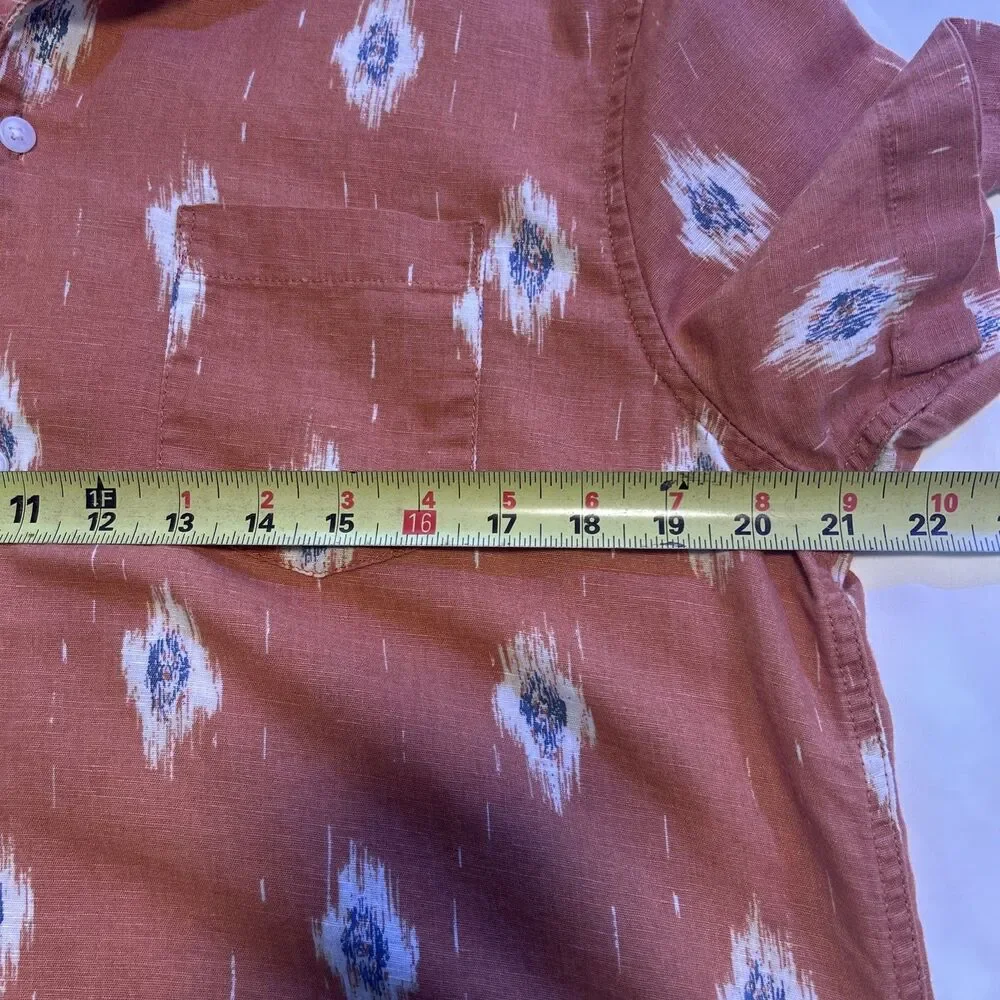 Vtg Men's Linen Blend Southwestern Style Button Up Orange Medium Coastal Country